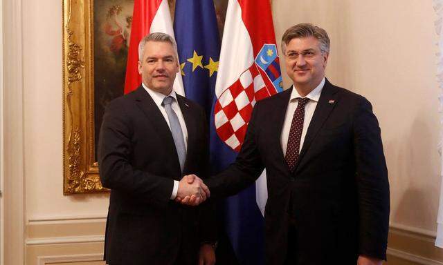 Kanzler Nehammer mit Kroatiens Regierungschef Plenković in Zagreb.