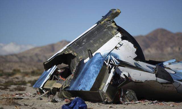 Wreckage from the crash of Virgin Galactic's SpaceShipTwo lies in the desert near Cantil, California
