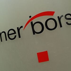 The Vienna Stock Exchange (Wiener Boerse) logo is displayed next to the company's street entrance in Vienna