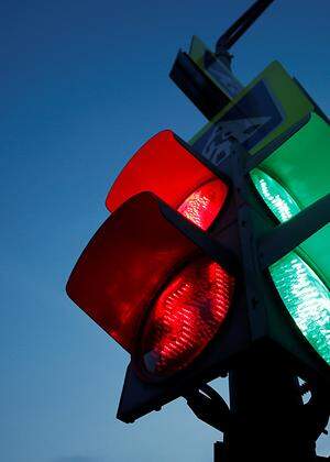 Traffic lights are seen in central Moscow