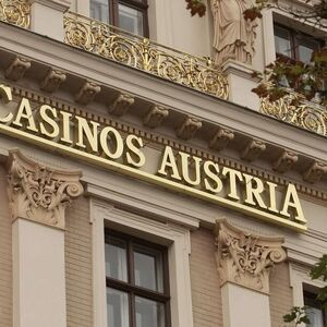 The logo of Austrian gambling monopolist Casinos Austria is pictured on its headquarters in Vienna