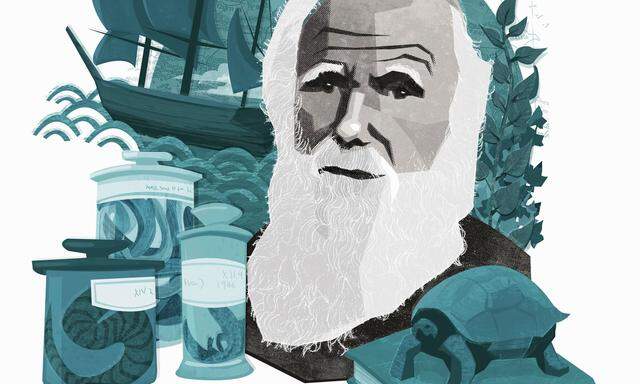 Gezeichnetes Porträt des Naturforschers Charles Darwin 