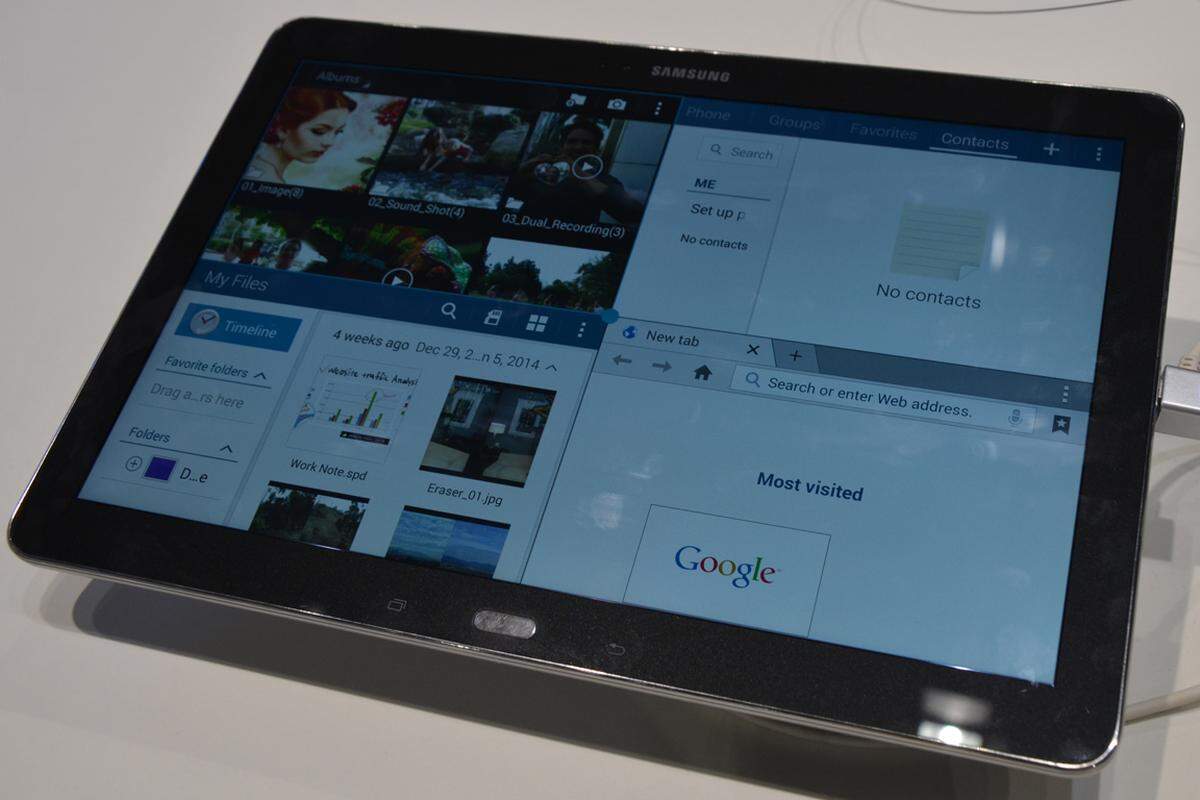 Und Multitasking - also die gleichzeitige Verwendung mehrerer Apps - gewinnt durch das 12-Zoll-Format. Samsung bietet mit der Multi-Window-Funktion eine besonders elegante Lösung. Zwei bis vier Apps können gleichzeitig auf dem großen Bildschirm angezeigt werden.