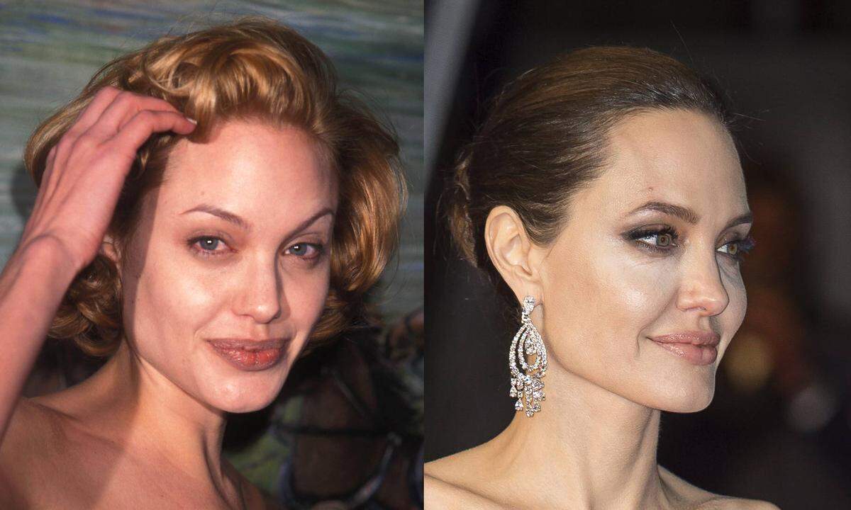 Die Form blieb, das Volumen stieg: Angelina Jolie 1999 und 2008.