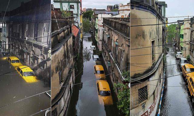 Bilder vom 20. und 21. Mai aus Kolkata, die zeigen, wie schnell das Wasser in die Straßen gedrungen ist.