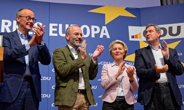 CDU-Chef Friedrich Merz mit EVP-Vorsitzendem Manfred Weber und Kommissionskandidatin Ursula von der Leyen.