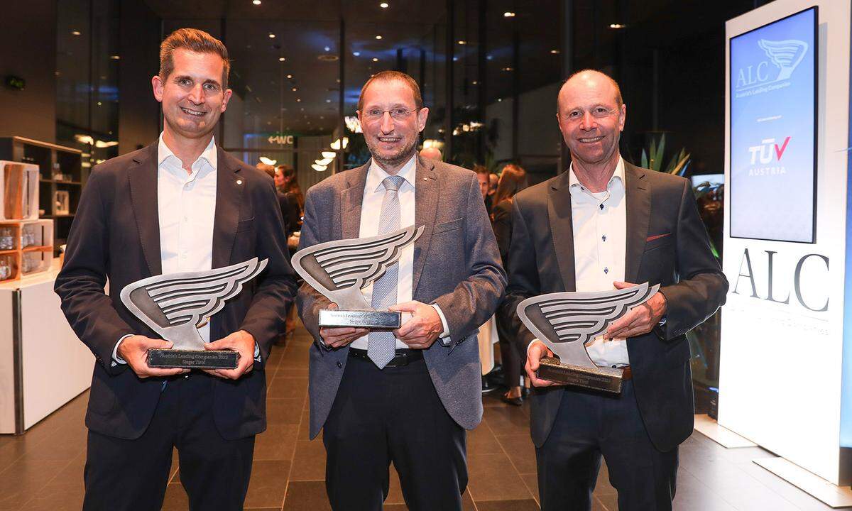 Die großen ALC-Sieger von Tirol:  Markus Lintner (Lintner Sicherheitstechnik GmbH, Martin Reinberger (Egger Gruppe) und Peter Wörgartner (WP-Wörgartner Produktions-GmbH)