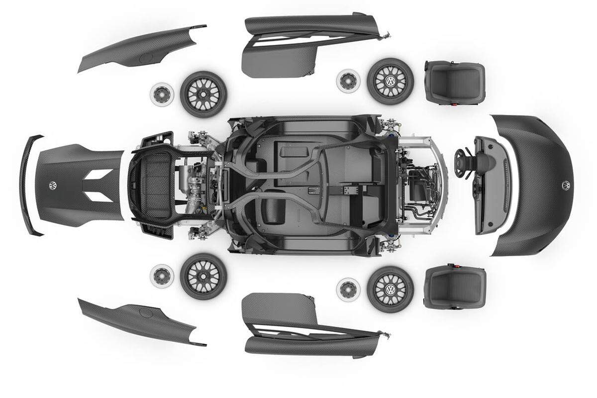 Das Monocoque mit den leicht versetzt angeordneten Sitzplätzen für Fahrer und Beifahrer, alle Karosserieaußenteile, aber auch Funktionselemente wie die Stabilisatoren werden aus karbonfaserverstärkten Kunststoff gefertigt. Darüber, wieviel der VW LX 1 kosten wird, gibt es vorerst keine Auskunft. Der Preis wird aber wohl jenseits der 40.000 Euro liegen.