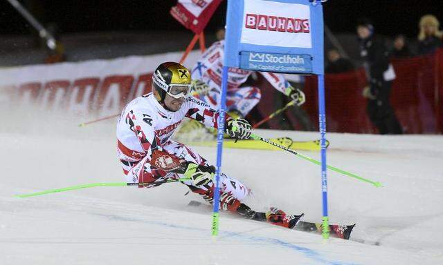 Austria's Marcel Hirscher competes during the men's Parallel Slalom City Event of the FIS Alpine Skiing World Cup in Stockholm, Sweden 