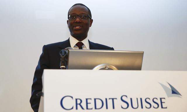 Thiam speaks during a Credit Suisse news conference in Zurich