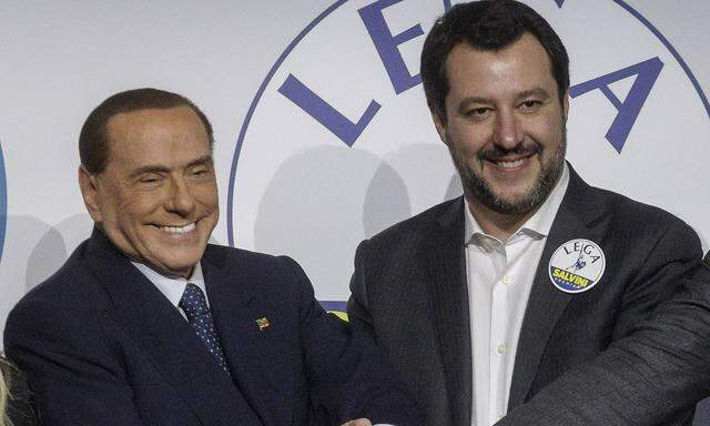 Bilder des Tages Italy Centre right wing coalition close election Silvio Berlusconi and Matteo Salv