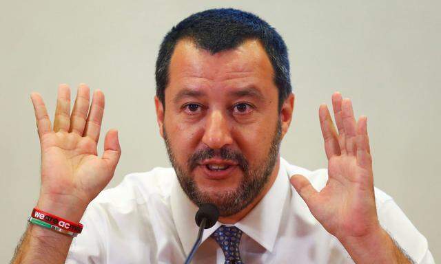 FILE PHOTO: Italy's Interior Minister Salvini attends a news conference at the Viminale in Rome