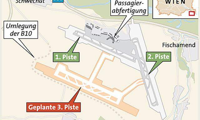 Skizze: Die dritte Piste für den Flughafen Schwechat.