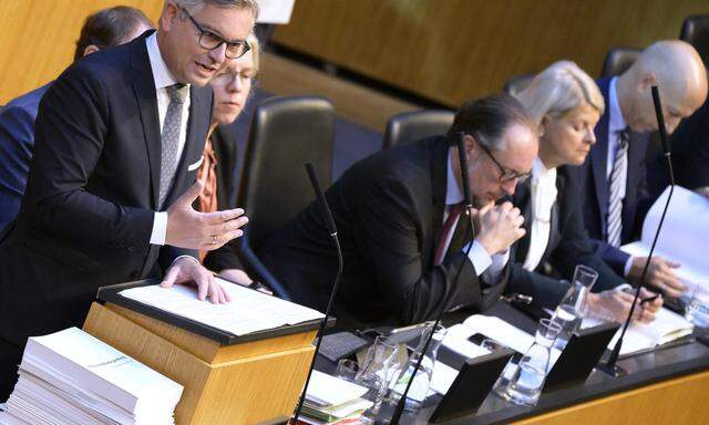 Magnus Brunner während seiner Budgetrede am Mittwoch im Parlament.