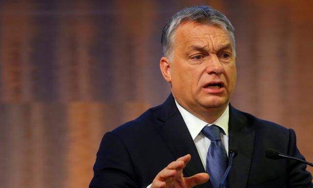 Hungarian Prime Minister Orban delivers a speech during the European Bank for Reconstruction and Development economic conference in Budapest