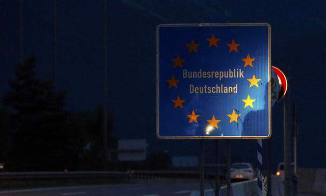 A German border sign is seen on the highway near Salzburg