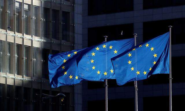 FILE PHOTO: European Union flags fly outside the European Commission headquarters in Brussels