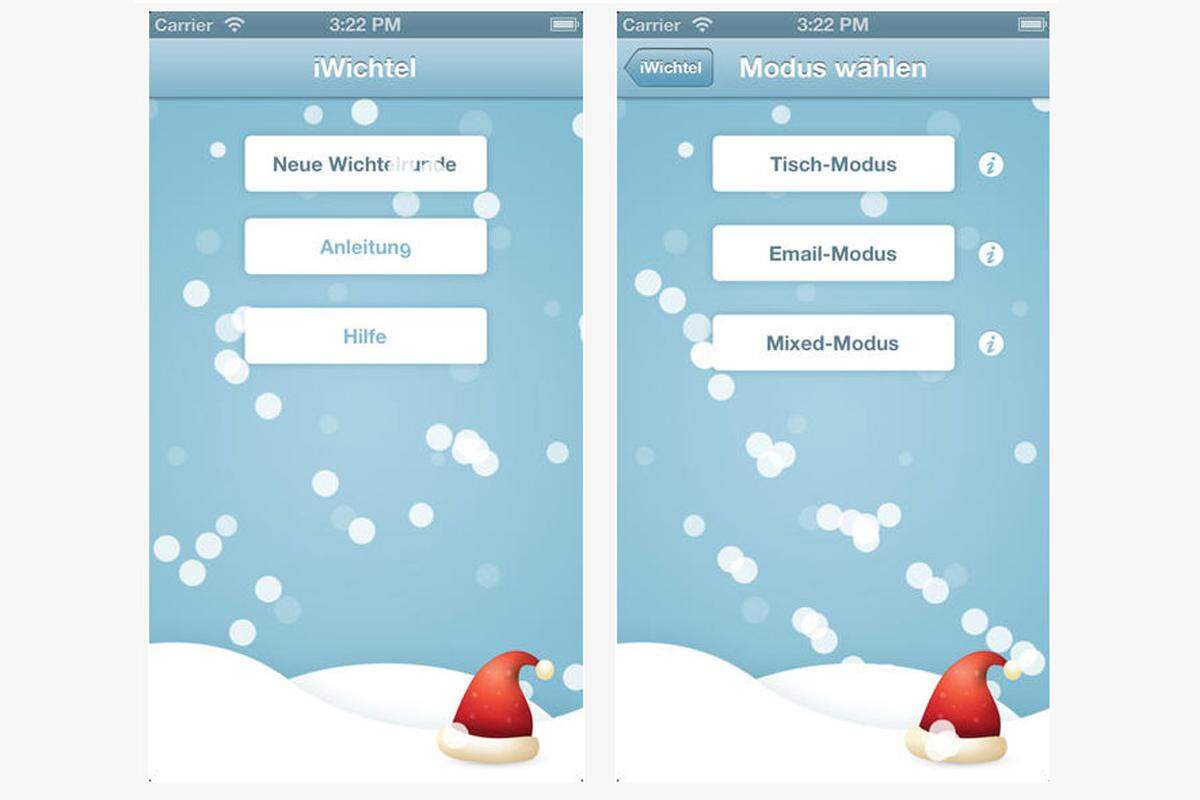 Wichteln ist ein vorweihnachtlicher Brauch, bei dem sich eine Gruppe gegenseitig kleinere Geschenke macht, organisieren lässt sich die Wichtelei zum Beispiel per Wichtel-App.0,89 Euro für iOS.