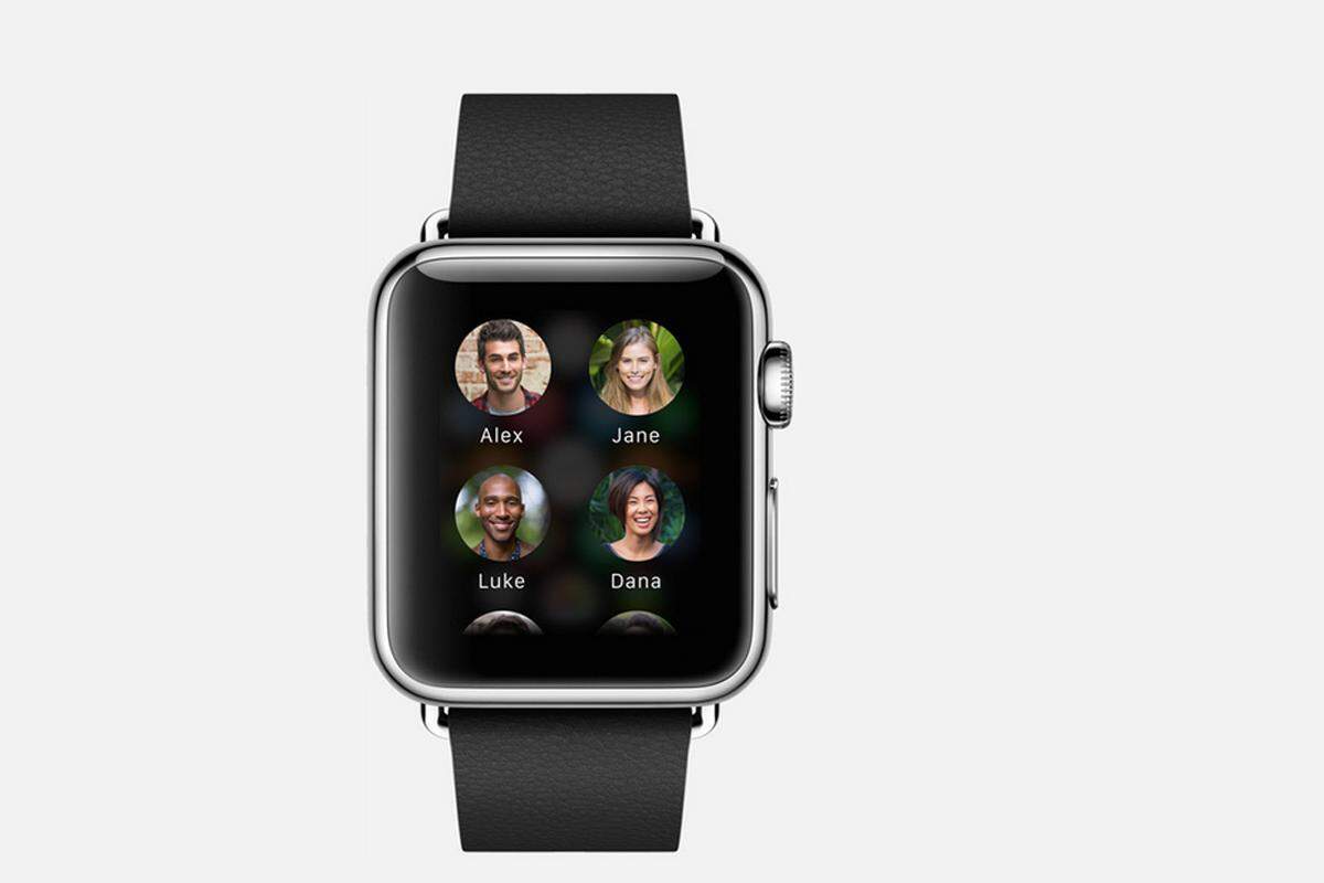 Mit dem integrierten Lautsprecher können auch direkt Anrufe mit der Apple Watch getätigt werden. Kontakt-Favoriten werden direkt auf dem Device in kreisrunder Miniaturform angezeigt.