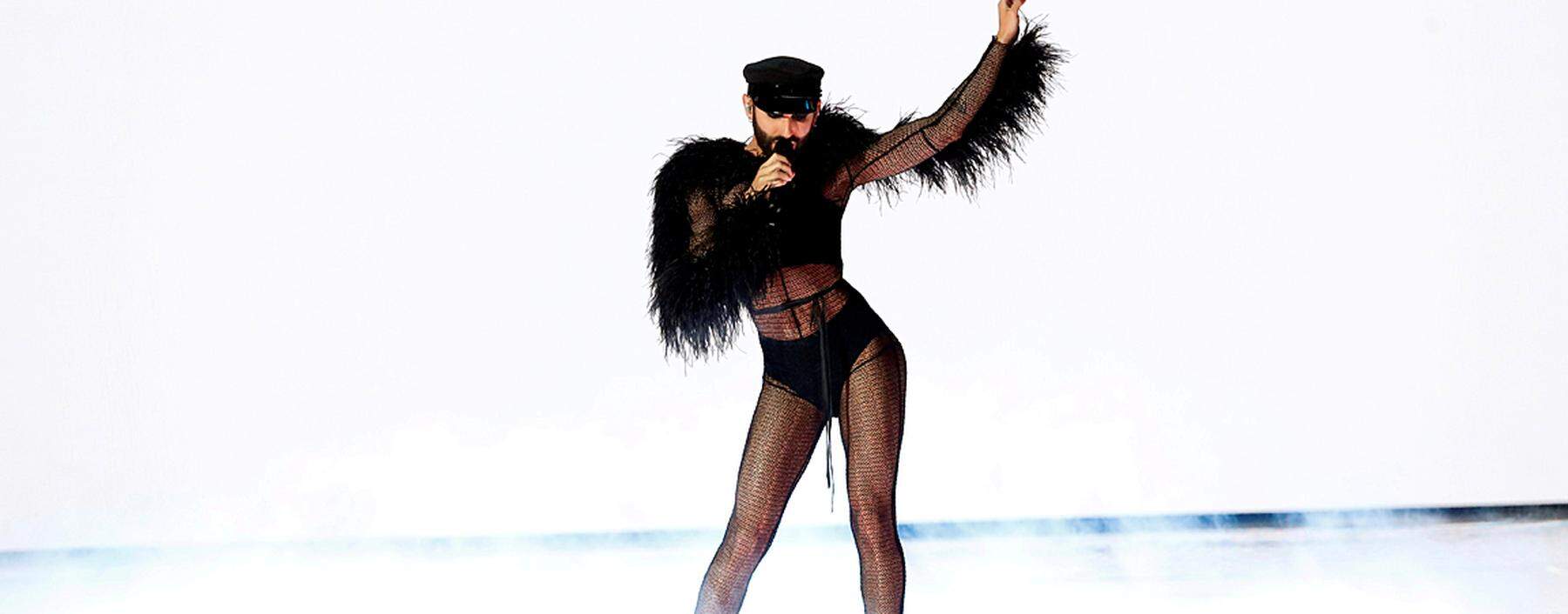 Conchita Wurst performs during the Grand Final of the 2019 Eurovision Song Contest in Tel Aviv, Israel