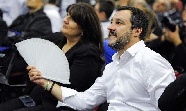 Northern League´s leader Matteo Salvini attends during a rally for the regional election in Palermo