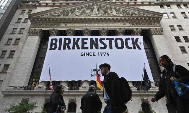 Birkenstock-Banner an der New Yorker Börse.