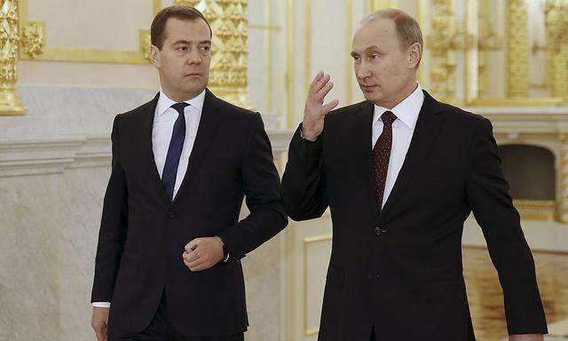 Gar nicht erbaut von den Entwicklungen in der Ukraine: Russlands Präsident Putin und Premier Medwedjew