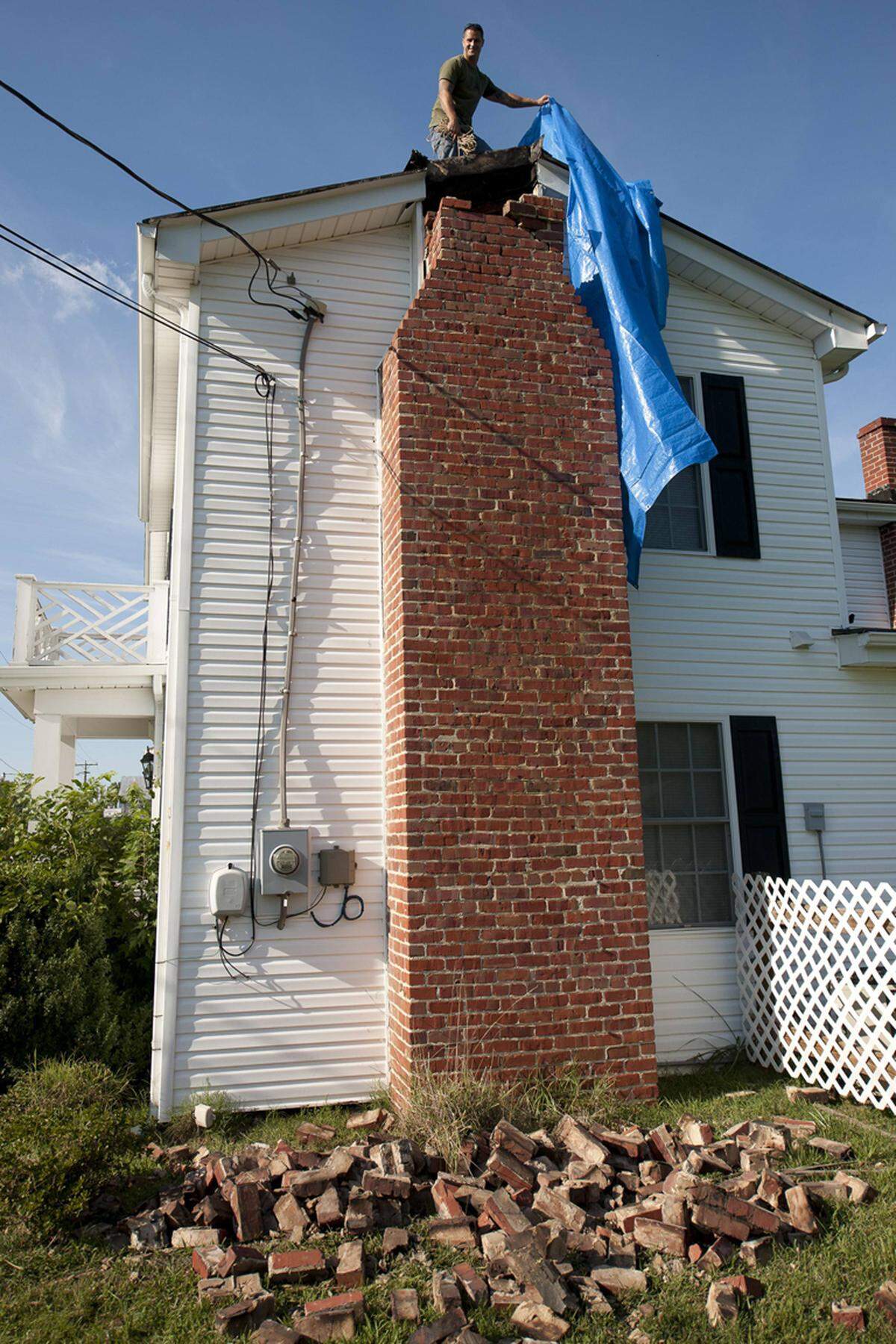 Der Kamin dieses Hauses in Virginia wurde durch das Beben beschädigt.