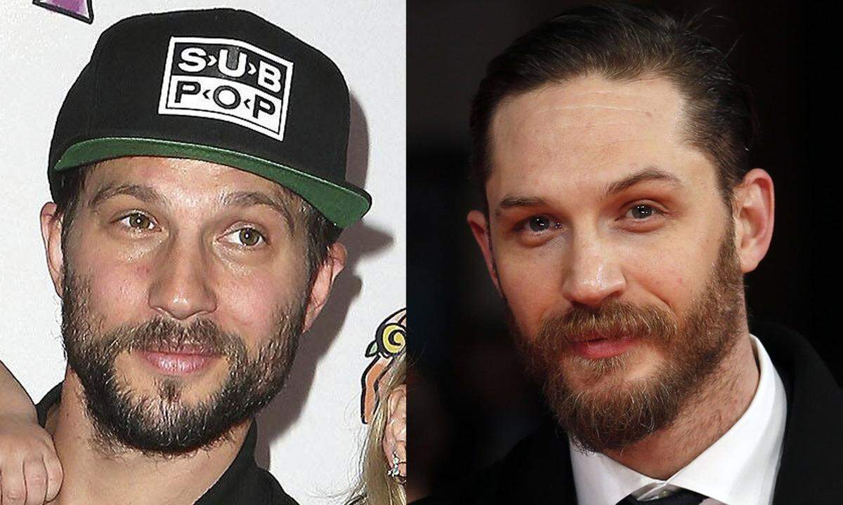 Der britische Schauspieler Tom Hardy (r.) und sein amerikanischer Kollege Logan Marshall-Green (l.) können ihre äußerlichen Gemeinsamkeiten kaum leugnen. Logan hat neben seinem Hollywood-Lookalike tatsächlich auch einen echten Zwilling, seinen Bruder Taylor.