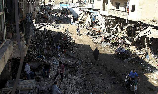 Der Markt von Maarat al-Numan nach den Luftangriffen.