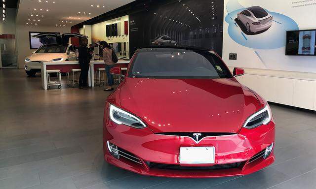 A Tesla Model S car is seen in a showroom in Santa Monica