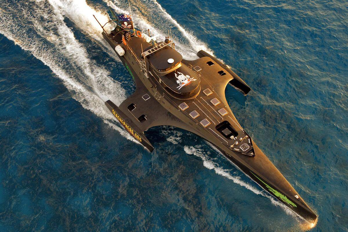Das 33 Meter lange Speedboot ist schneller als die Walfangboote - und ersetzt das bisherige Jagdboot der "Sea Shepherd" ...