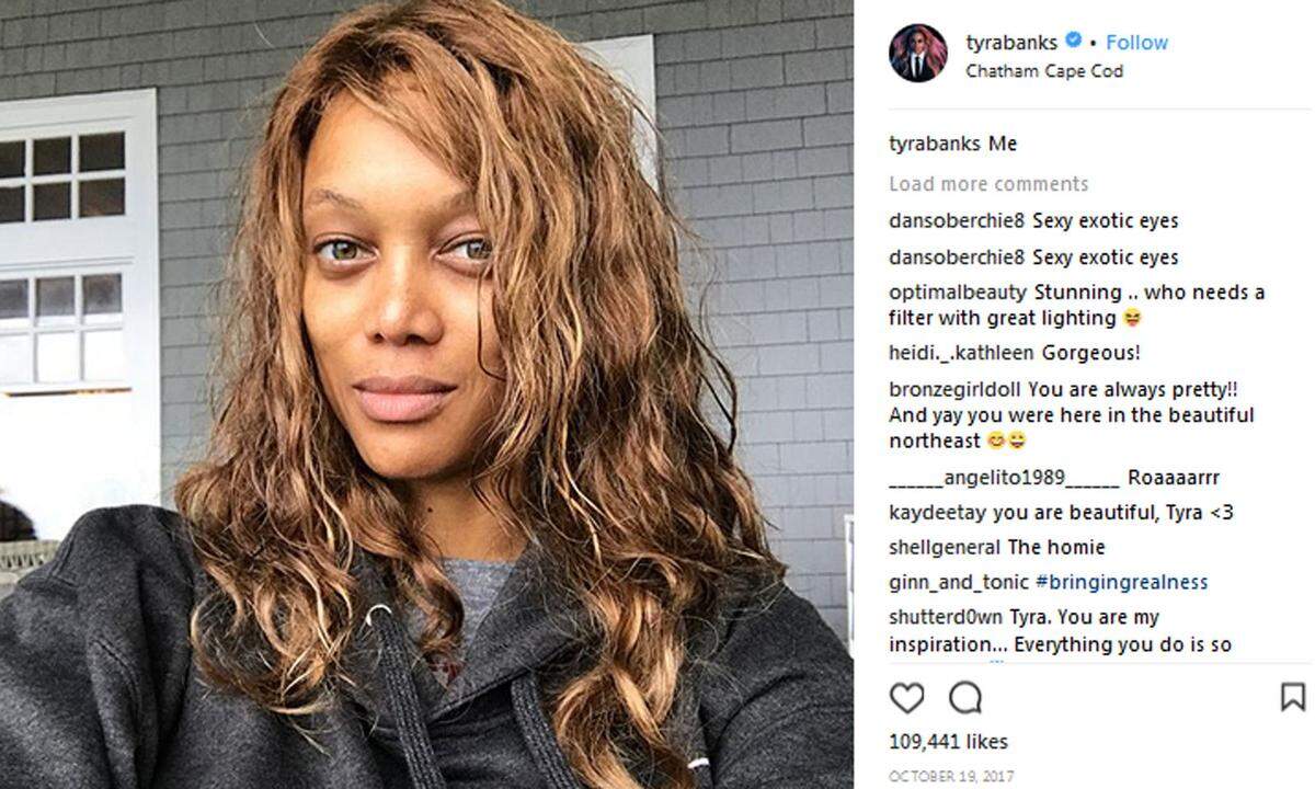 Tyra Banks in natura. So sieht also ein Topmodel aus, bevor der Visagist seine Farbtöpfchen auspackt.