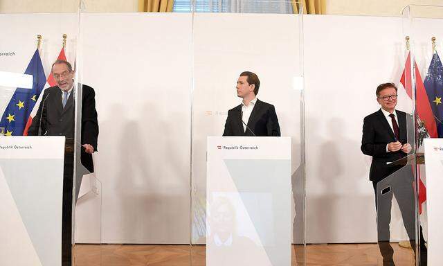 Bildungsminister Heinz Faßmann, Bundeskanzler Sebastian Kurz und Gesundheitsminister Rudolf Anschober