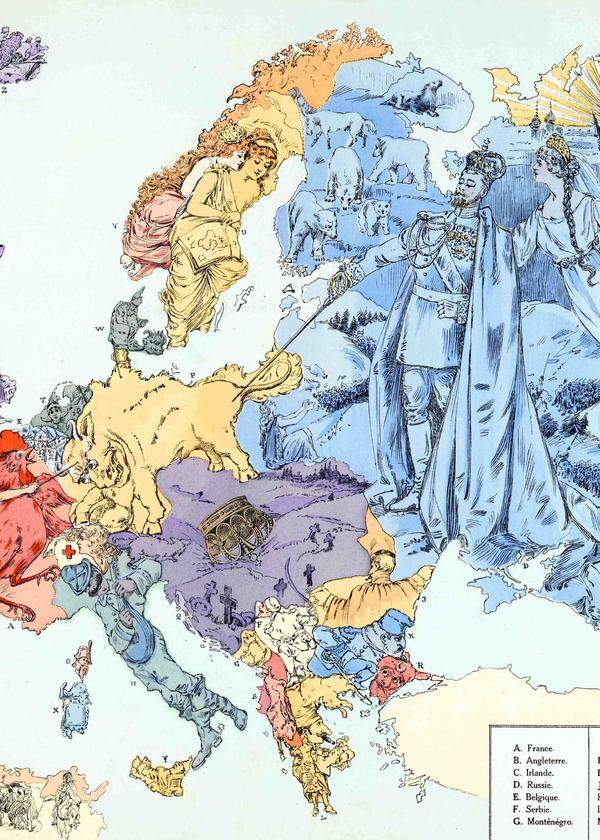 Das Großmächte-Europa von 1914 (hier in einer französischen Karikatur) war untergegangen. Wo lag nach dem Ersten Weltkrieg die Zukunft für den Kontinent, jenseits der nationalen Zersplitterung?