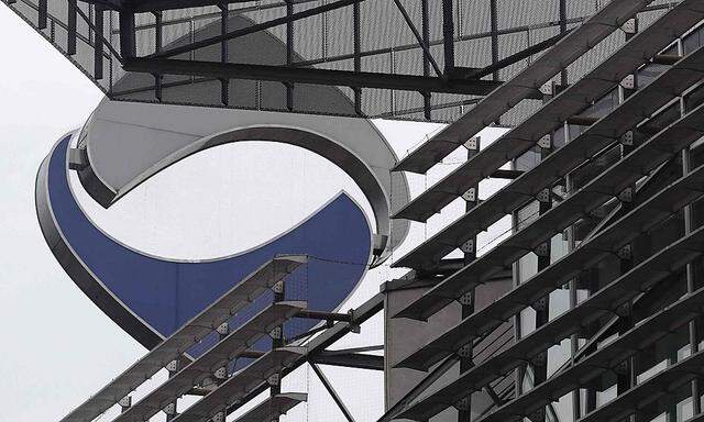 The logo of nationalised lender Hypo Alpe Adria is pictured atop the bank's headquarters in Klagenfurt