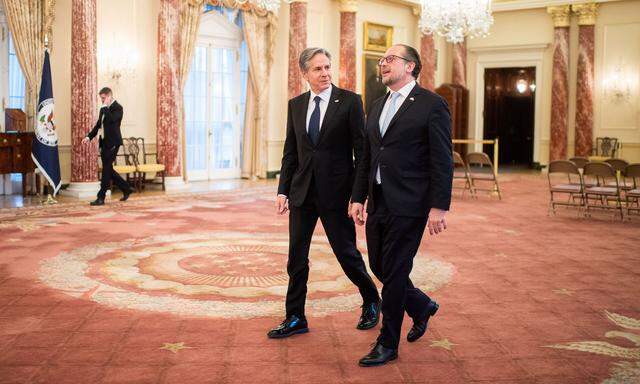 Alexander Schallenberg und sein US-Amtskollege Antony Blinken bei einem Treffen in Washington 