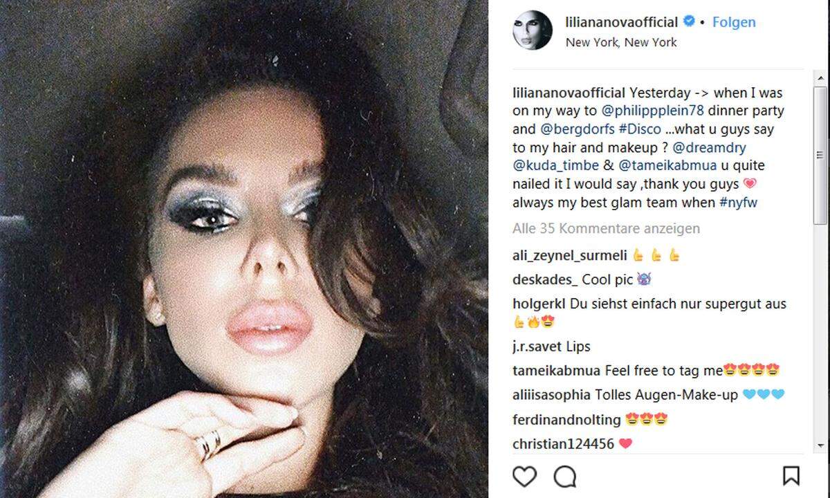 Liliana Nova inszeniert sich seit ihrer Scheidung als Model und Influencer, dazu passend wollte sie sich wohl ein extravagantes Gesicht verpassen. 