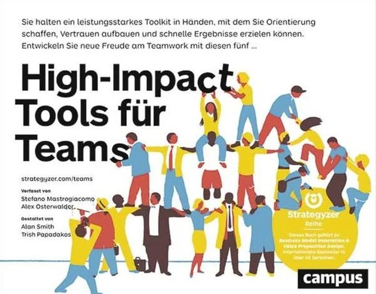 High-Impact Tools für Teams
Teammitglieder koordinieren, Vertrauen aufbauen und rasch Ergebnisse erzielen mit 5 praktischen Tools
von Alexander Osterwalder und Stefano Mastrogiacomo
Teamarbeit ist keine Party unter Freunden, sondern voll mit kleinen und großen Herausforderungen. Wie sage ich jemandem, dass sein Vorschlag nicht gut ist, ohne dass er gleich beleidigt ist? Wie frage ich nach, was genau ich tun soll, ohne mich lächerlich zu machen? Wie erkenne ich Herausforderungen frühzeitig? Dieser Leitfaden – ansprechend strukturiert und illustriert, wenn auch bisweilen etwas unbeholfen übersetzt – bietet praktische Werkzeuge, mit deren Hilfe ein Team aus fähigen Individualisten zu einer verschworenen, erfolgreichen Truppe wird.
