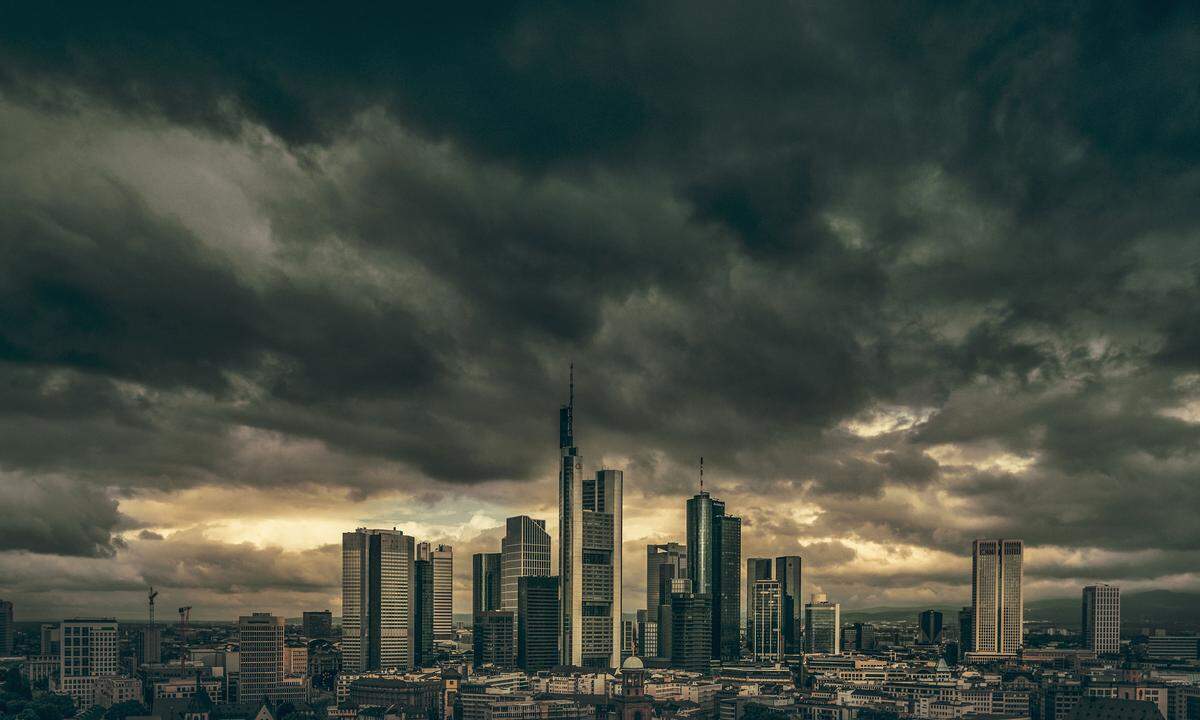Frankfurt skyline under storym skies