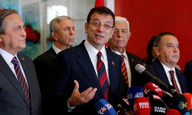 Mayor of Istanbul Imamoglu speaks during a news conference at CHP headquarters in Ankara