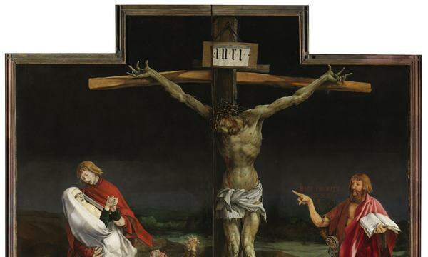 Die Kreuzigung, als starker Kontrast zum Lichtwunder der Auferstehung.
