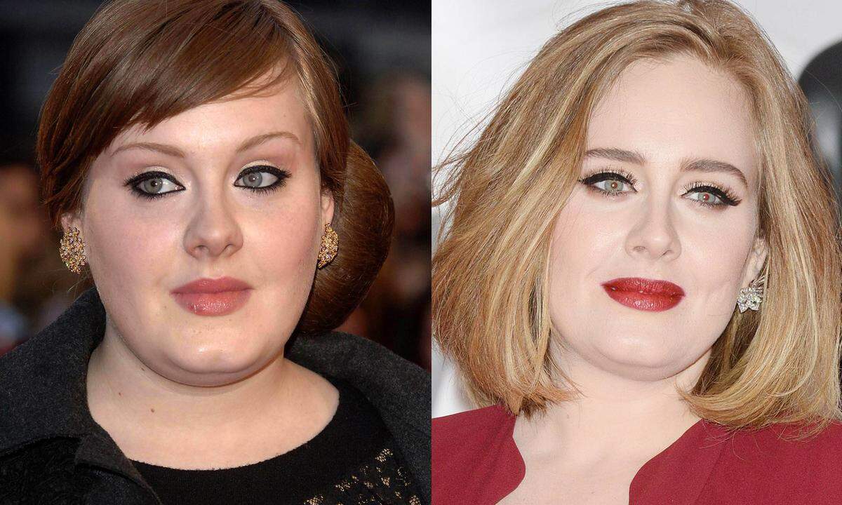 Kaum wiederzuerkennen ist Sängerin Adele (links 2008). Das liegt jedoch nicht nur an den Augenbrauen, sondern auch am professionelleren Styling.