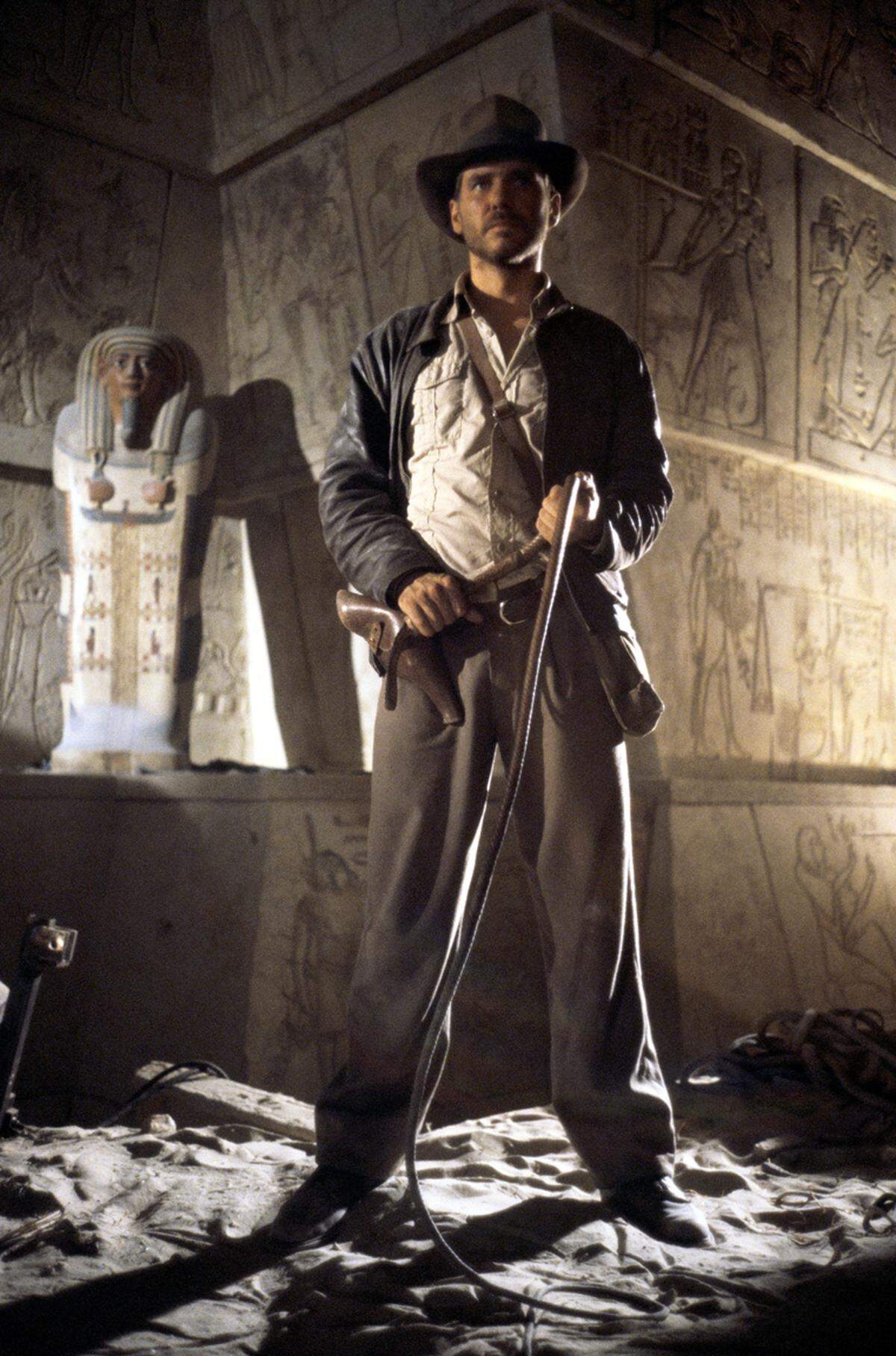 Harrison Ford als Indiana Jones in 'Raiders of the Lost Ark', 1981. Kostümdesign von Deborah Nadoolman. Lucasfilm/Paramount/The Kobal Collection.