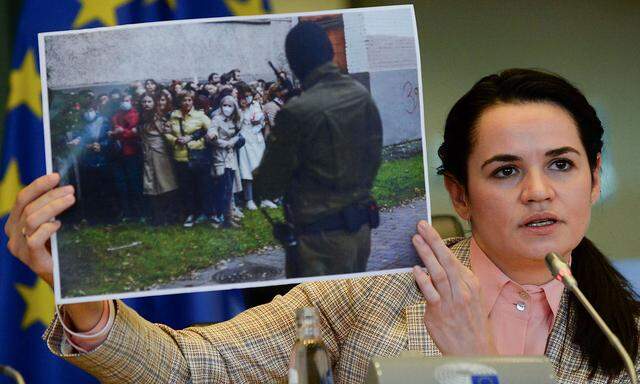 Belarusian opposition leader Tsikhanouskaya in Brussels