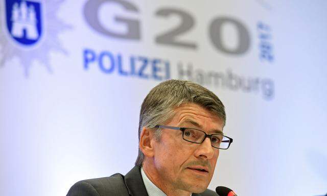 President of Hamburg police Ralf Meyer addresses media during a press conference at the Police headquarters before the upcoming G20 summit in Hamburg