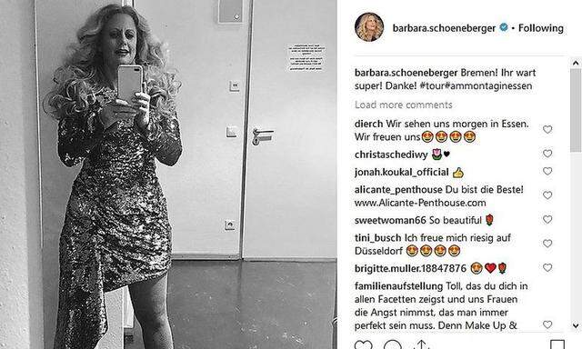 Barbara Schönebergers Instagram-Auftritt ist ein Ich-Account, auf so gut wie jedem Post ist sie zu sehen. 