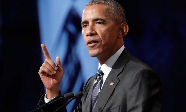 Former U.S. President Barack Obama delivers his keynote speech to the Montreal Chamber of Commerce in Montreal