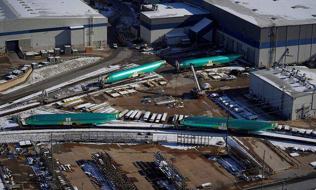 FILE PHOTO: Airplane fuselages bound for Boeing's 737 Max production facility await shipment on rail sidings at their top supplier, Spirit AeroSystems Holdings Inc, in Wichita