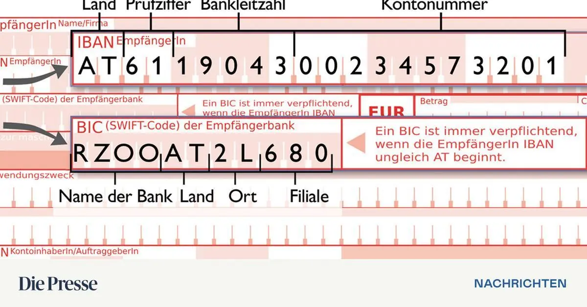 Ab August nur mehr Überweisung mit IBAN möglich